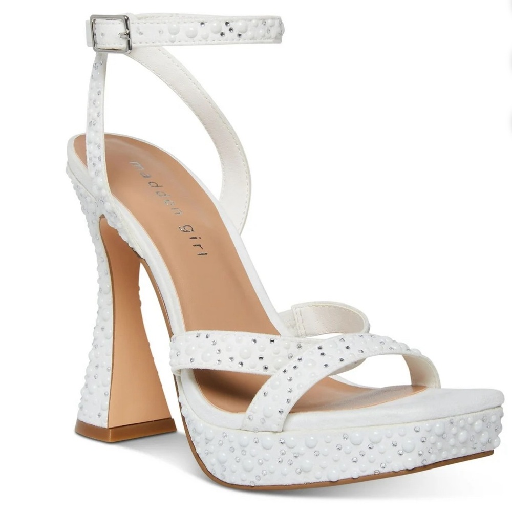 Madden Girl Zanee Womens Embellished Platform Heels, Color-Off White, Size 9.5M
